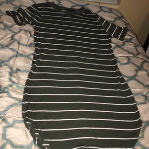 Olive green & white striped dress